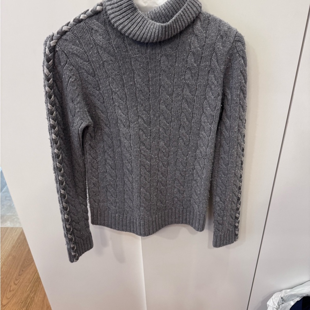 Gray Cable Knit Turtleneck Sweater